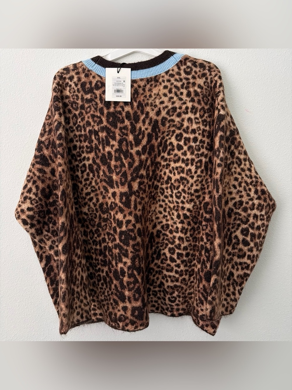 KBB Leopard Print Cardigan with Blue Trim - Women Sweater - Picture 5 of 6